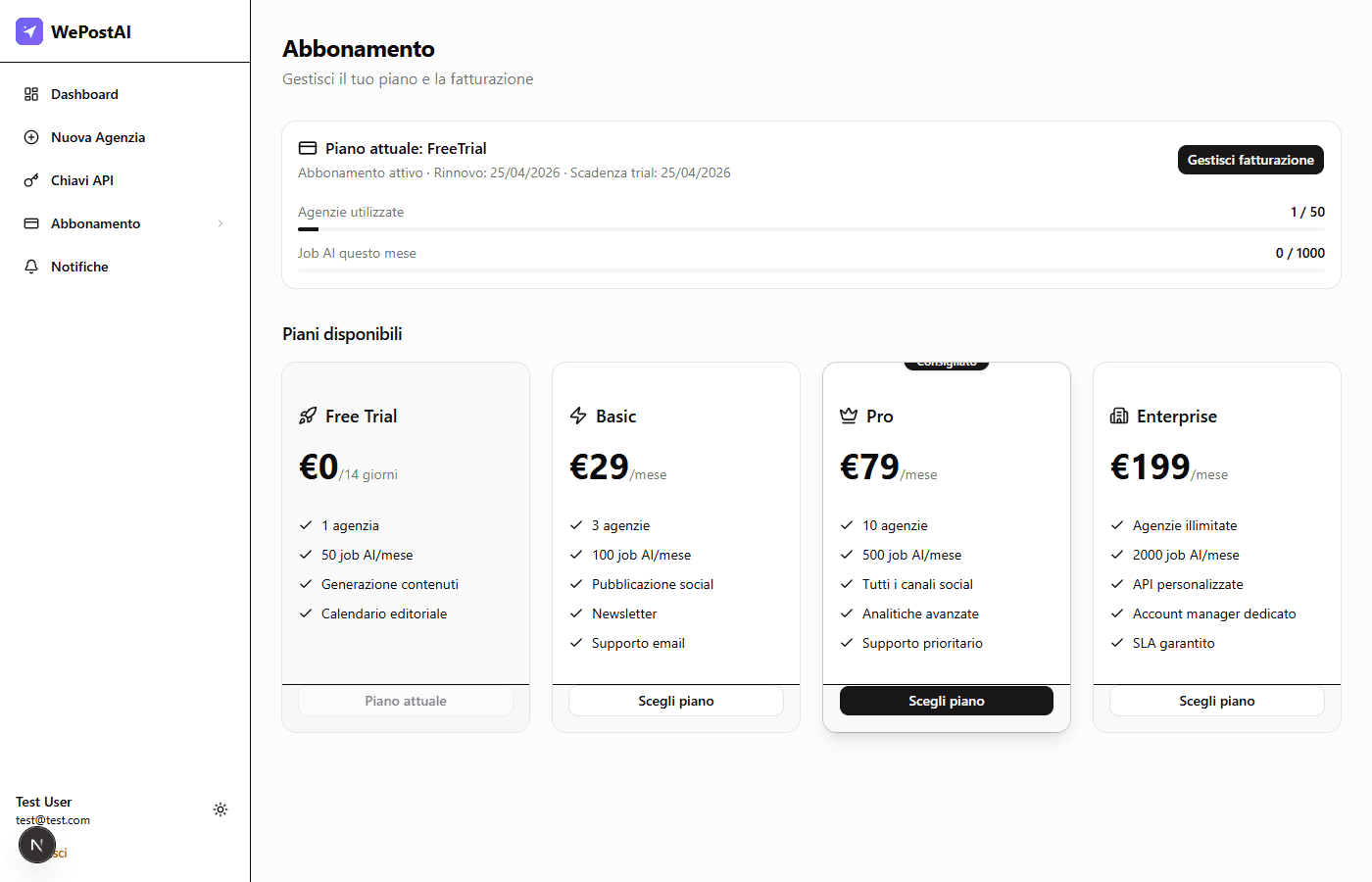 Abbonamento e Fatturazione